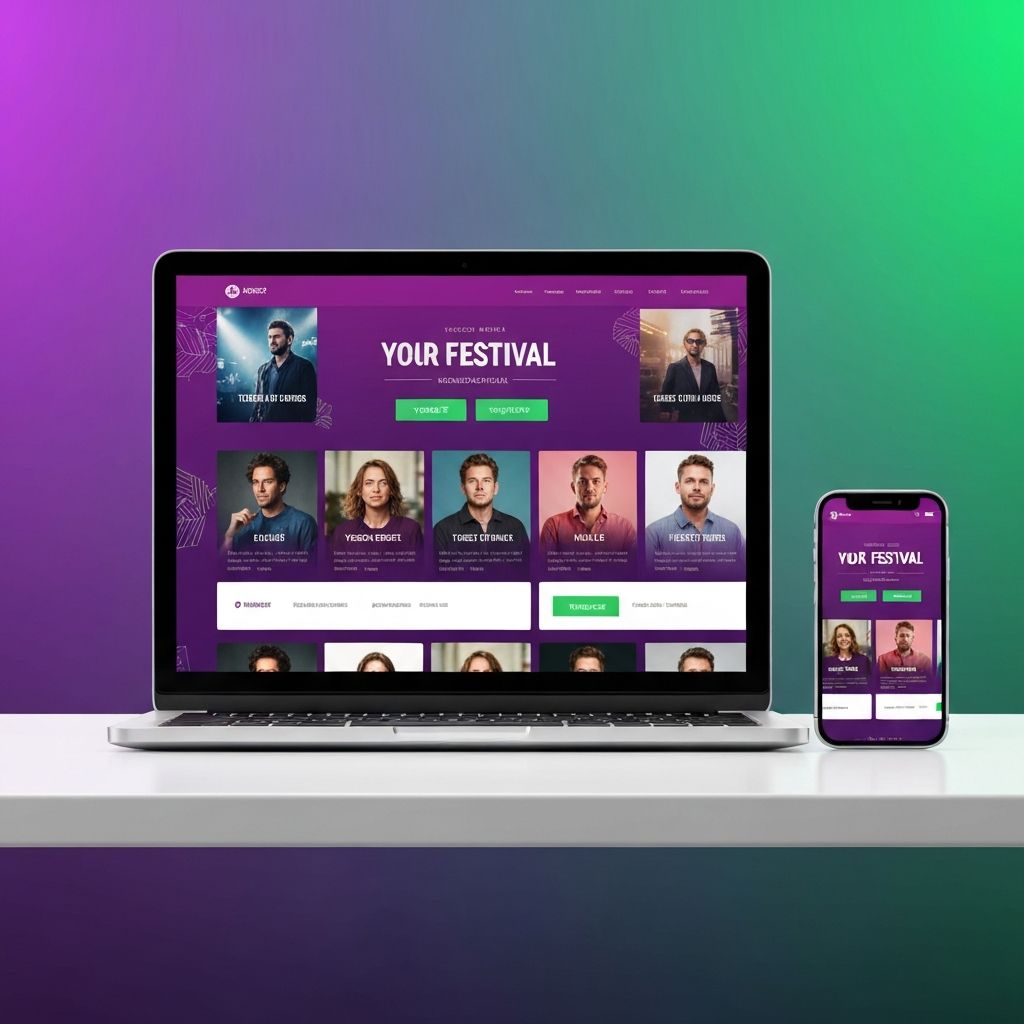 Exemple de site vitrine festival sur ordinateur et mobile